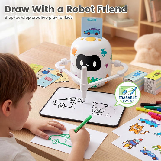 Mewaii Drawing Robot for Kids with 150 Cards & Erasable Board, Educational Drawing Machine with Voice Guidance Music 12 ColorPens Montessori Painting Learning Toys Birthday Gift for Boys Girls Age 5-8