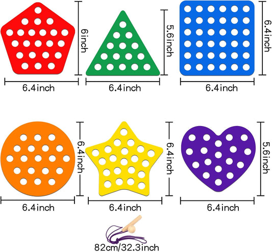 6 Pcs Lacing Toy Toddlers, Geometric Wooden Threading Toys, Educational and Learning Montessori Activity Baby and Kids, Fine Motor Skill Toys