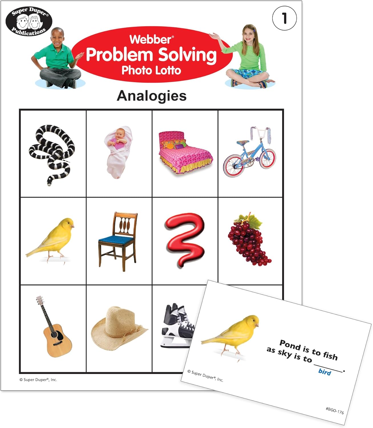 Super Duper Publications | Webber® Problem Solving Bingo, Inferencing, Sequencing, Analogies, Classifying, Predicting, and What Doesn't Belong Cards | Educational Resource for Children