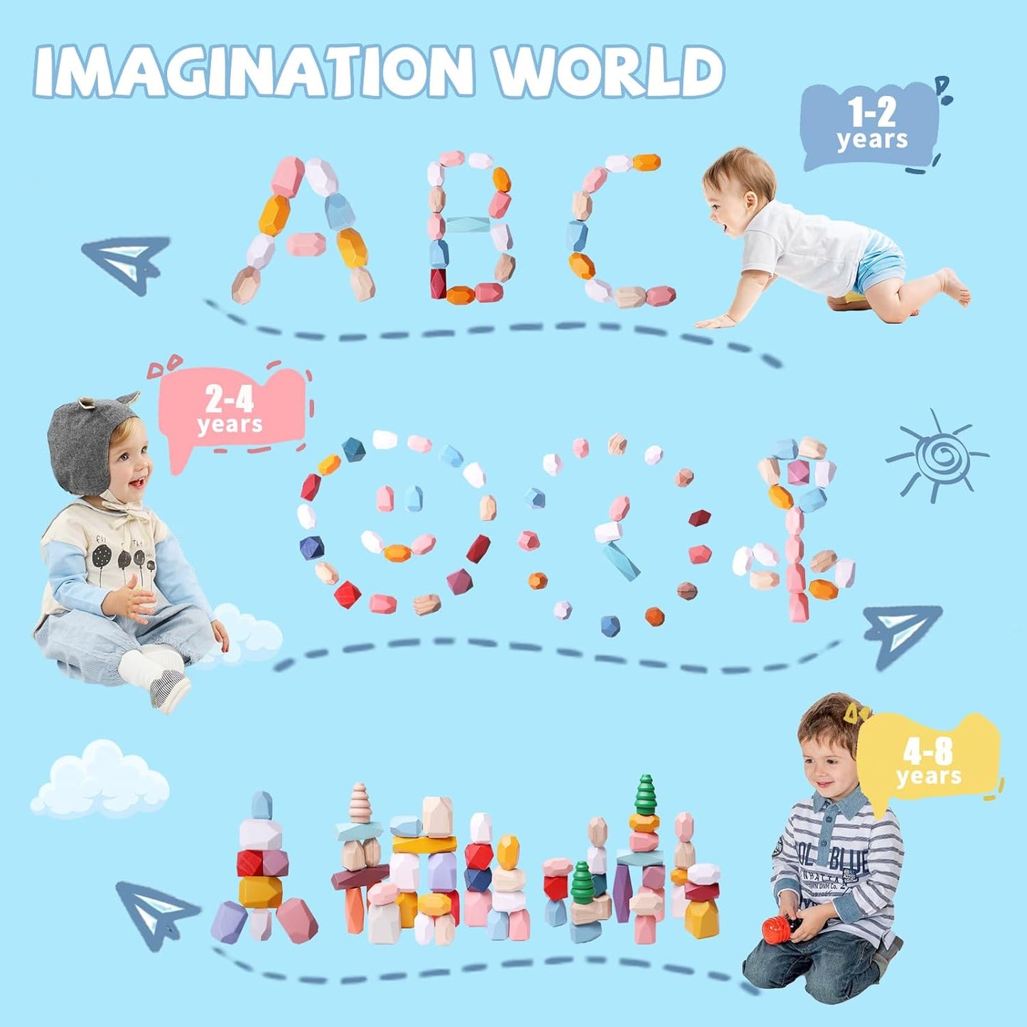 YHHYTOY 40 PCS Wooden Stacking Rocks Building Blocks Forest Theme, Sensory Learning Montessori Toys for 3 4 5 Year Old Kids, Preschool Educational STEM Toys Toddler Games Birthday Gifts for Girls Boys