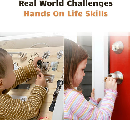 5 Pieces Busy Board DIY Accessories for Toddlers - Sensory Board Parts - Latch- Door Chain - Lock with Key -Gate Hook- Montessori l Toys - Early Development Items