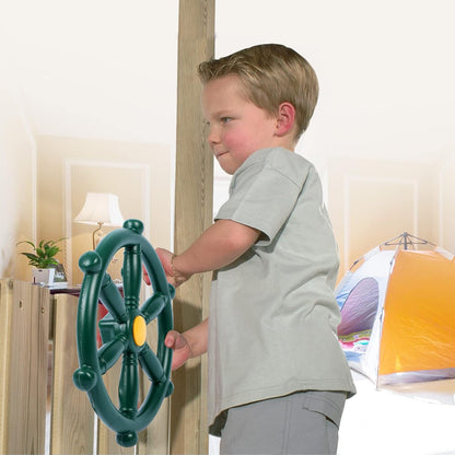 RedSwing Playground Accessories for Kids, Outdoor Swingset Attachments with Pirate Ship Wheel, Toy Telescope, Telephone and Safety Handles (Yellow and Green)