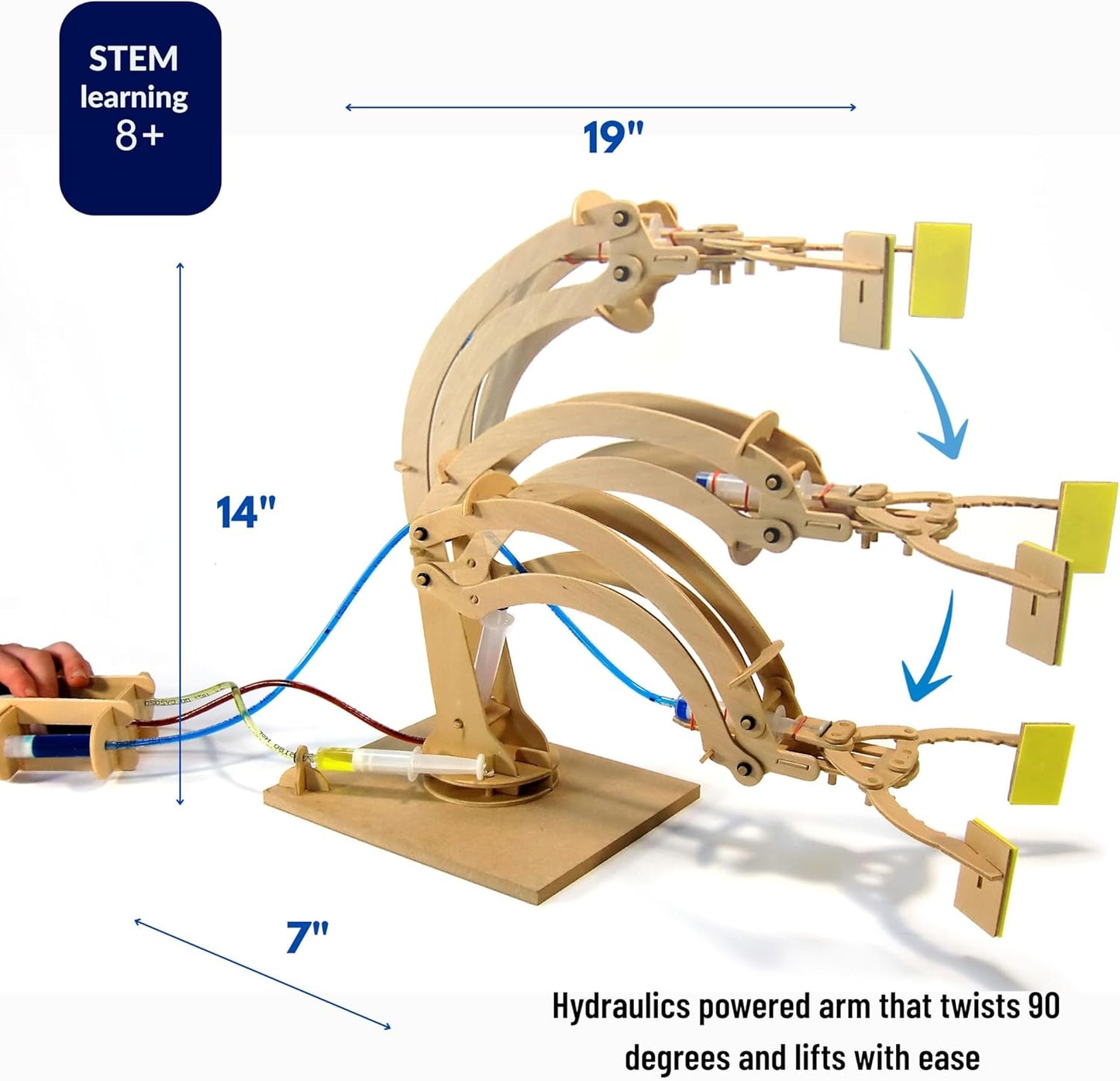 PATHFINDERS STEM Kit – Hydraulic Robotic Arm | Wooden Building Kit for Kids Ages 8-12 | Mechanical Engineering Toy | Hands-On STEM Project for Boys & Girls
