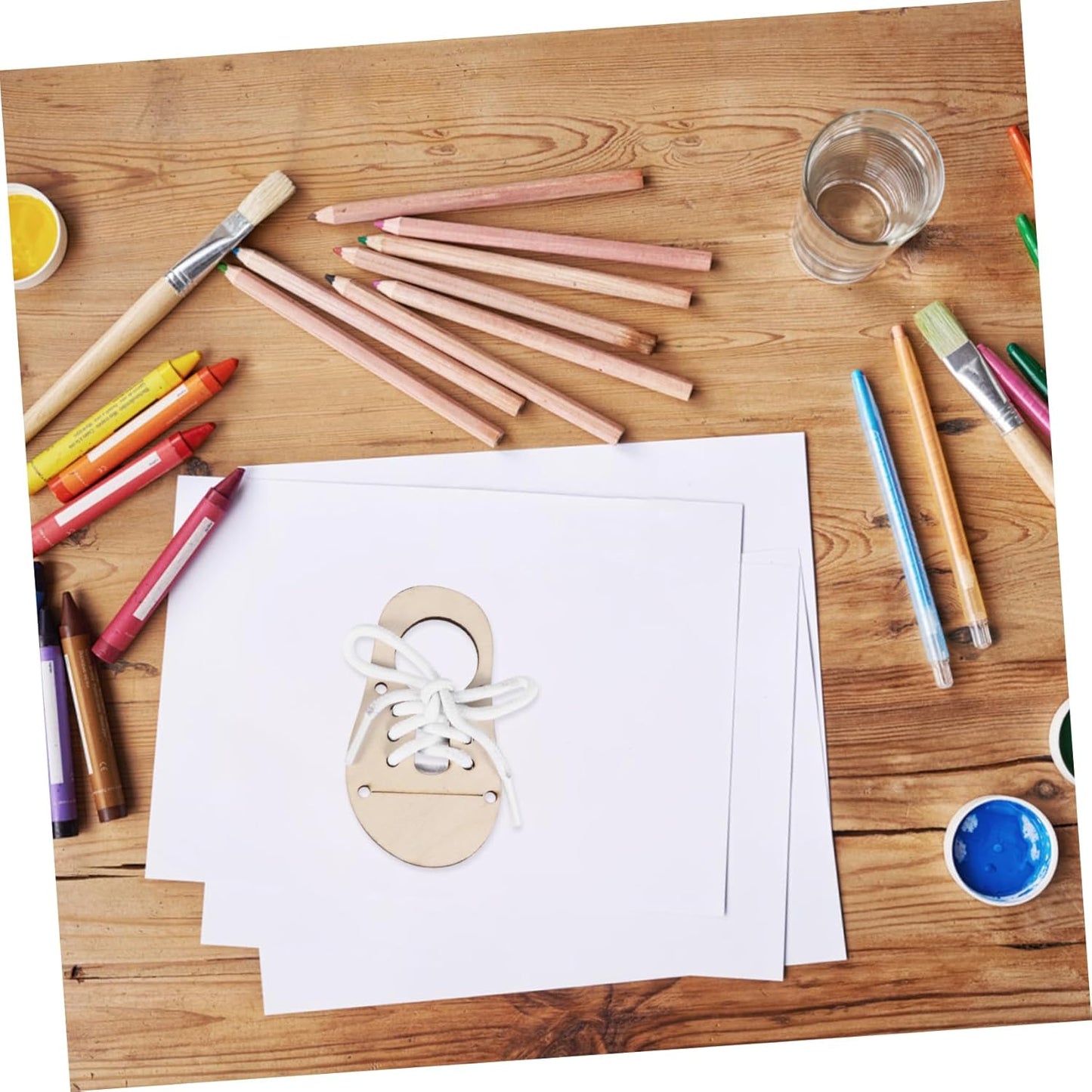 Holibanna 5sets Unfinished Wood Chips Boys and Girls Graffiti Ornament DIY Wood Chip Decoration for Practice Shoe Lacing