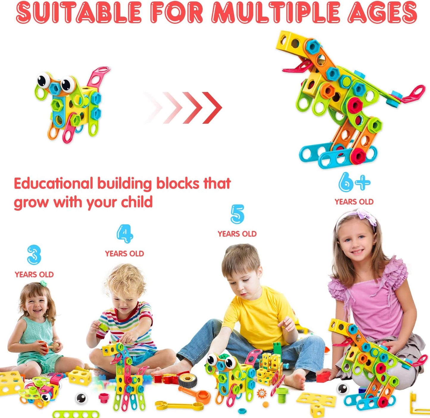 NXONE 195 PCS Educational STEM Toys for Boys and Girls Ages 3 4 5 6 7 8 9 10 Construction Building Blocks Toy Building Sets Kids Toys Creative Activities Games with Storage Box