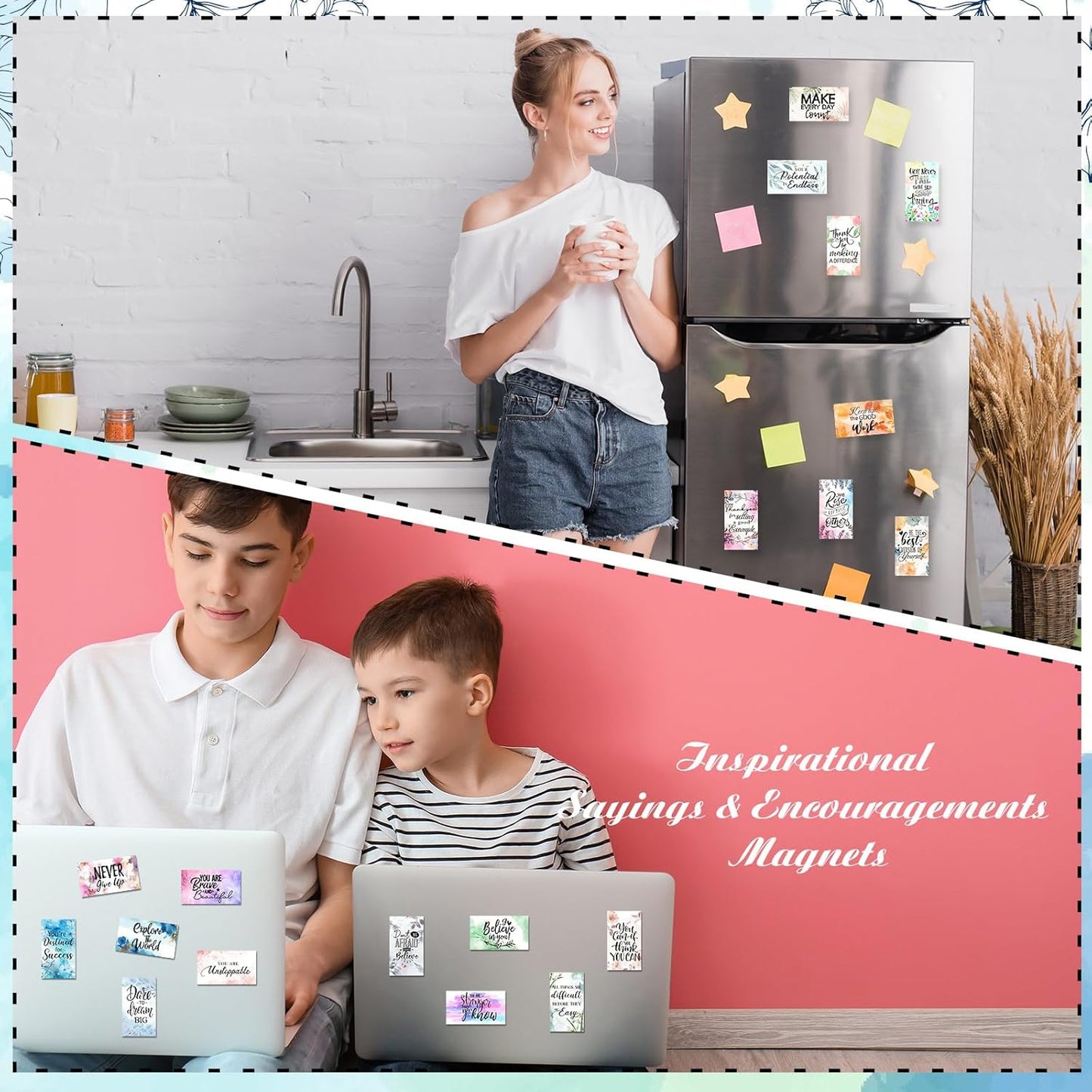 Xuhal 60 Pcs Inspirational Magnets Bulk Rectangle Positive Affirmation Magnets Decals Decorative Inspiring Quotes Fridge Magnetic Stickers for Adults Students Team Motivational Gifts (Classic)