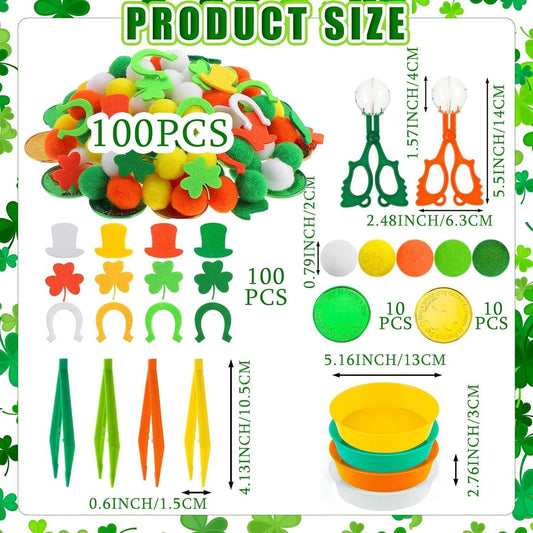 230 Pcs St. Patrick's Day Sensory Bin Items Irish Shamrock Counting Sorting Sensory Bin Filler Fine Motor St. Patrick's Day Hat Counts for Irish Counting Decor