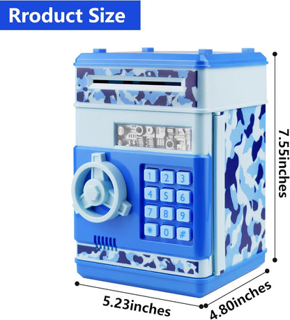 HUSAN Piggy Banks Money Banks for Kids, Electronic Password Code Money Banks ATM Banks Box Coin Bank for Children Boys and Girls (Grey Bue)
