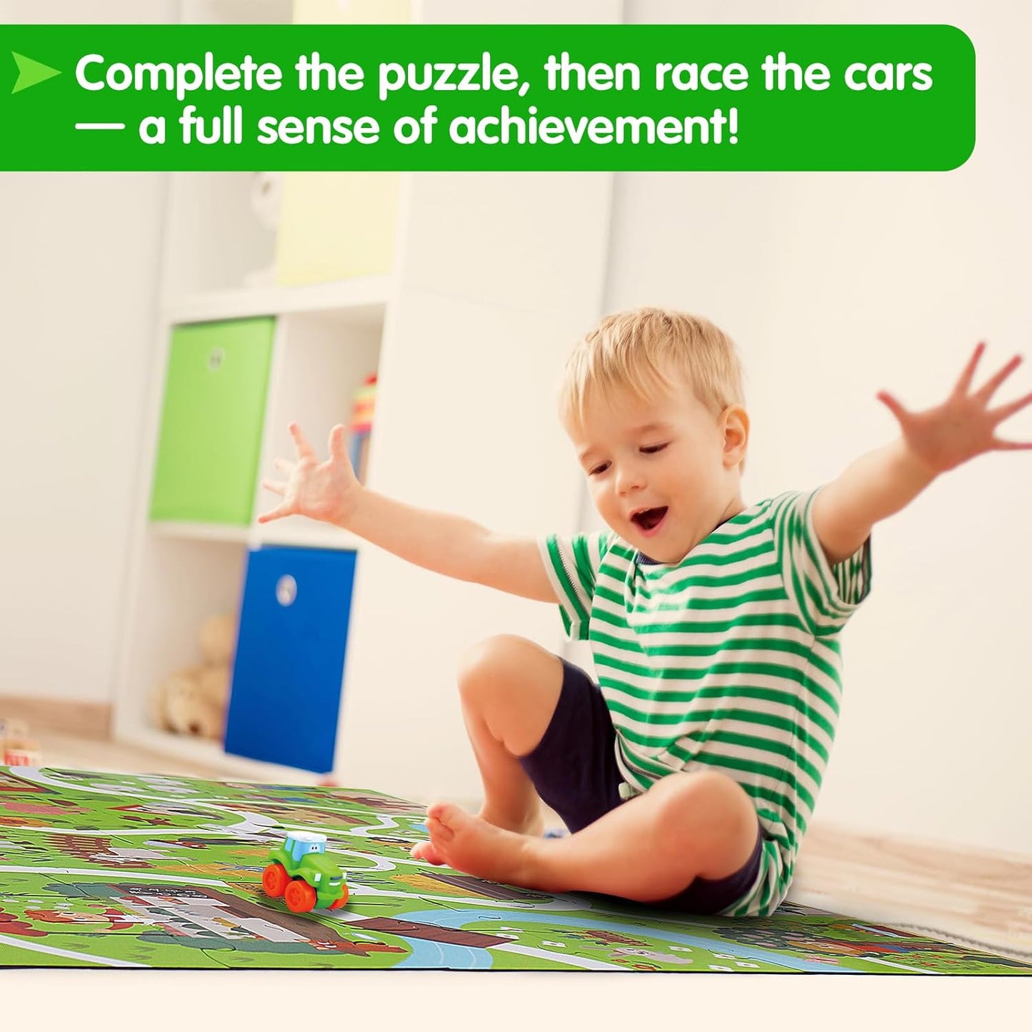 Jumbo Floor Puzzle for Kids Ages 3-5, Giant City Race Tracks Jigsaw Puzzles for Toddler 2-4 (60pcs 35.4x23.4 Inch Extra-Thick Cardboard), Educational Preschool Toy for 4-6 Year Old