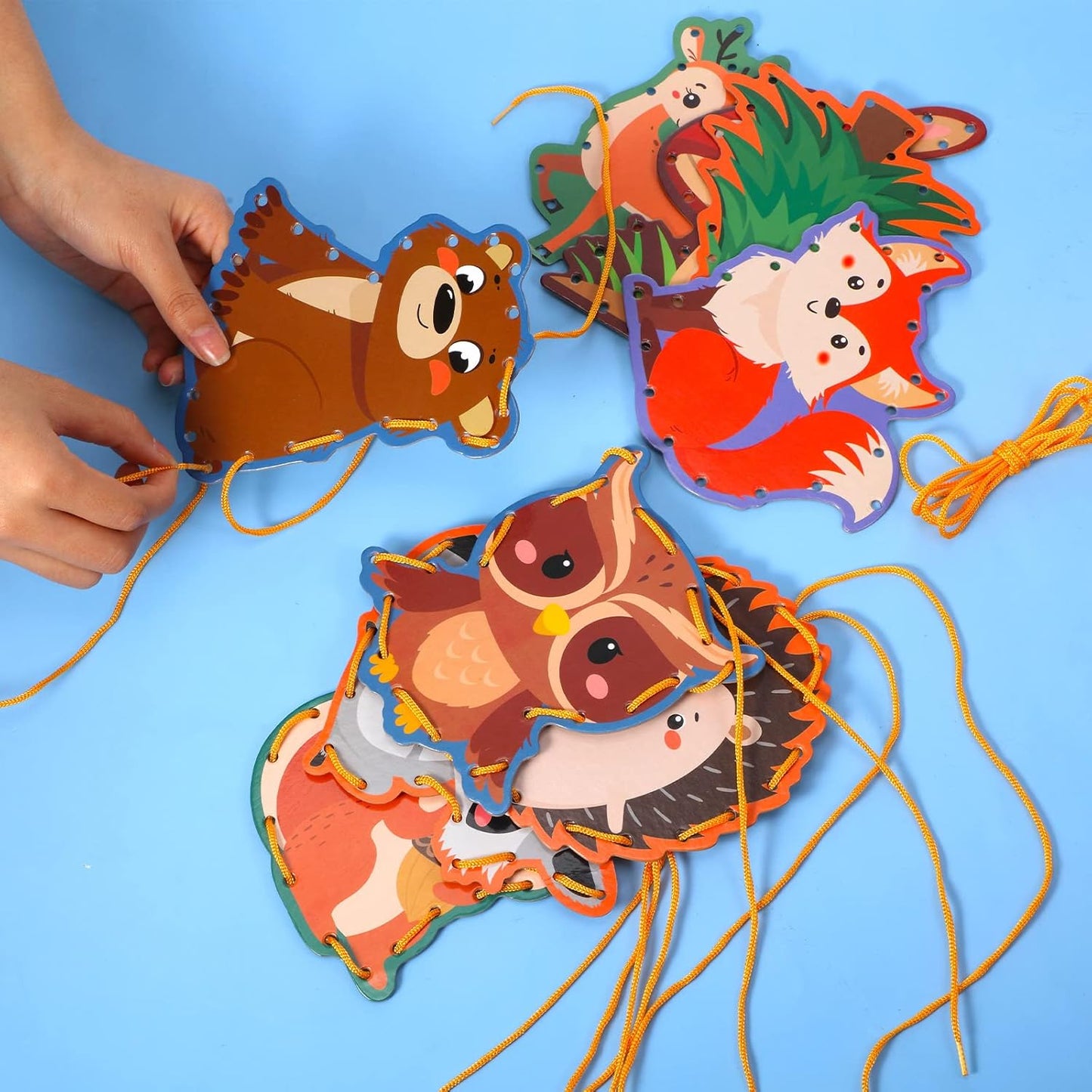 Pajean 10 Pcs Kids Lacing Cards Double Sided Animal Sewing Cards Kits 10 Styles Lacing Toy Crafts for Toddler Ages 3+ Developing Imagination Preschool Learning Activity Supplies(Farm Style)