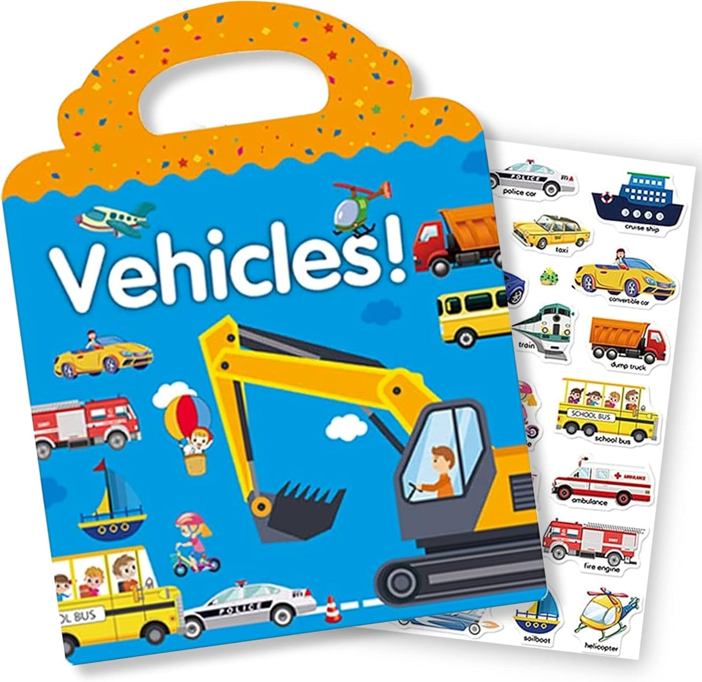 RUSON Reusable Sticker Book for Kids, 2 Sets Educational Learning Toys Travel Stickers Activity Books for Toddler Girls Boys Age 3+ Birthday Gifts - Vehicle & Dinosaur