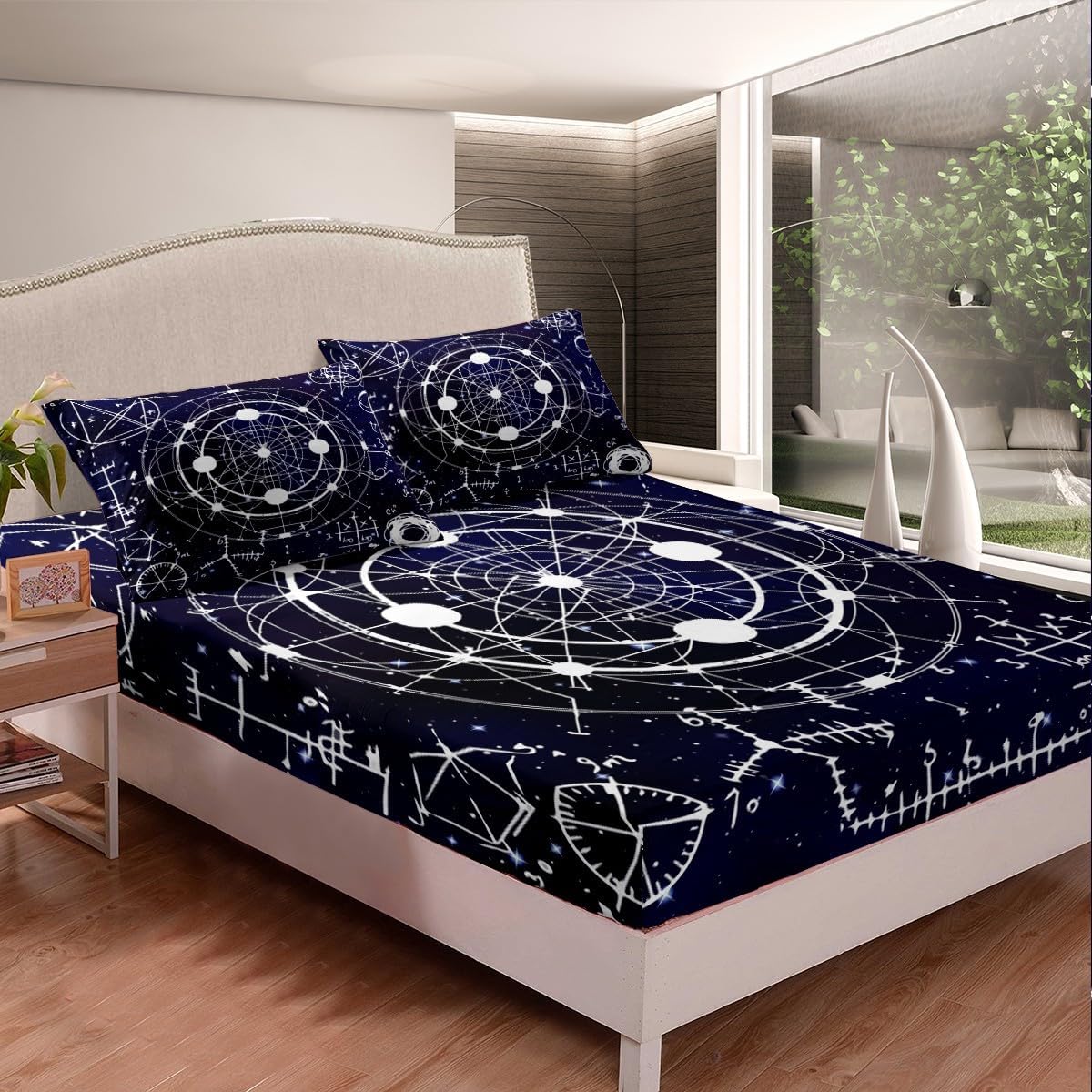 Erosebridal Science Theme Bed Sheets Set Full Size for Boys Girls Chemistry Periodic Table Print Sheet Set Chemical Subject Theme Sheets Teens Kids Math Science Atyle Fitted Sheet 4 Pcs