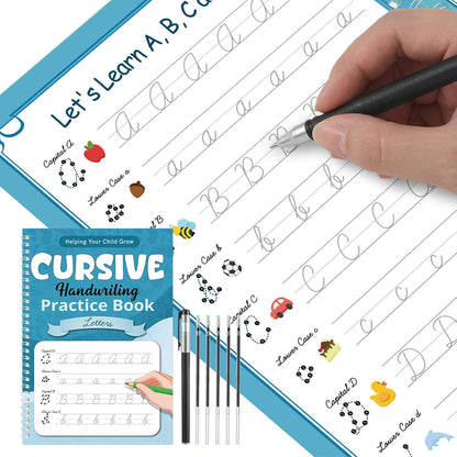 Gilprop Cursive Handwriting Kits Groove Cursive Handwriting Practice Copybook Reusable Letter Tracing Book with Special Ink for Letters Home Learning Supplies, 10.2 x 7.1