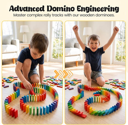 BigOtters Dominos Set for Kids,360 PCS Dominoes Wooden Building Blocks Stacking Educational Racing Toy Games, Party Favor for Boys and Girls, 12 Colors