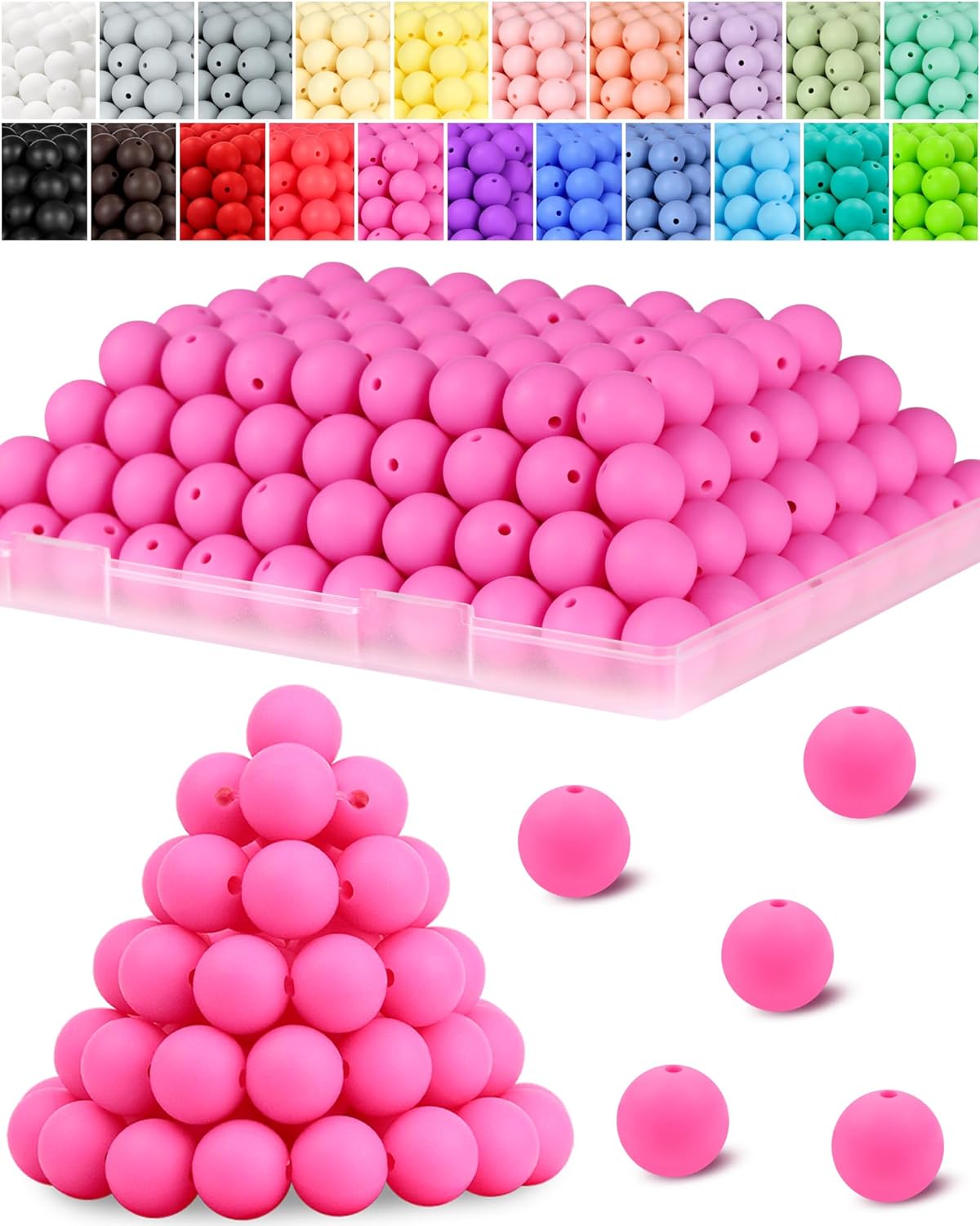 120PCS FIVEIZERO Silicone Beads for Keychain Making, 15mm Glacier Gray Round Silicone Rubber Focal Beads Bulk for DIY Crafts, Bracelets, Necklaces, and Pens
