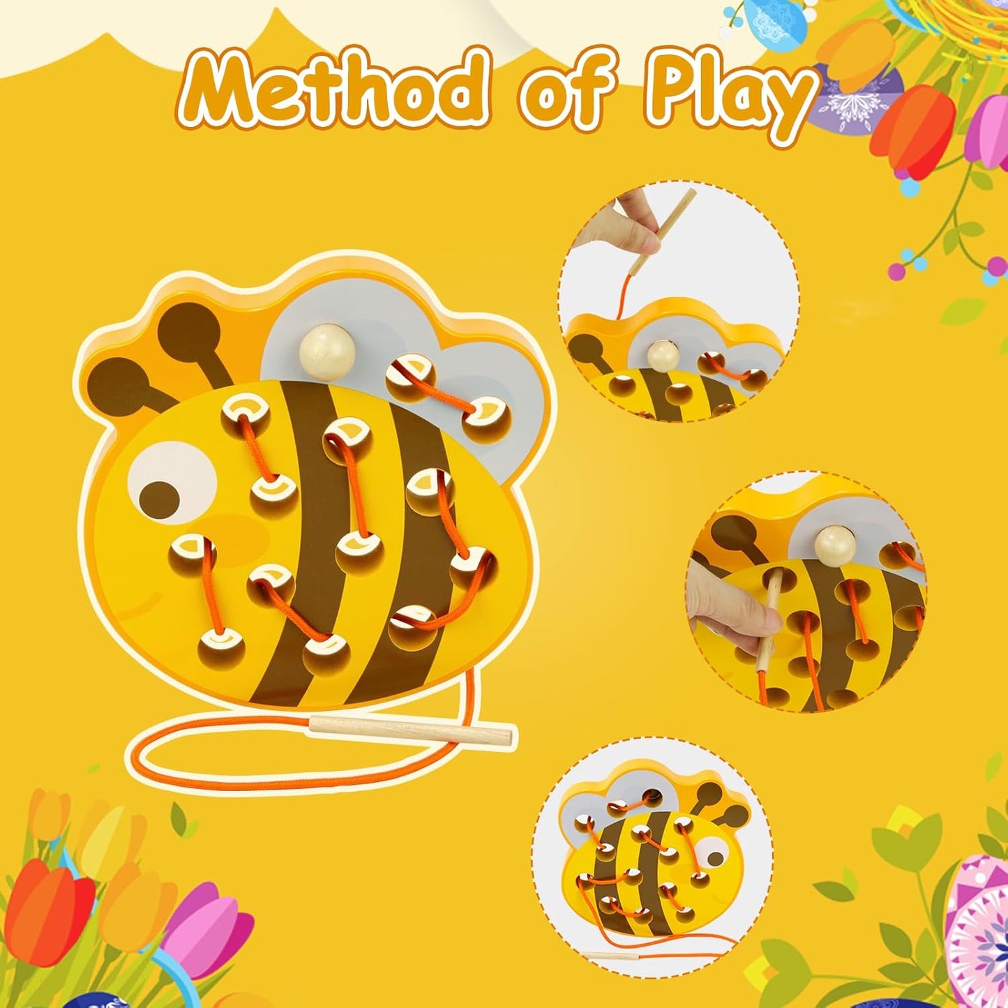 Sealive Early Development Wooden Lacing Toys, Montessori Activity Caterpillars Eat Apple and Kids Cheese Toys, Children Learning Educational Wood Block Puzzles for Toddlers Boys Girls
