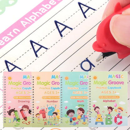 Grooved Handwriting Practice Books, Reusable Magic Grooved Handwriting Practice Books for Kids Age 3-8, Preschool Kindergarten Tracing Workbooks for Kids Handwriting Practice