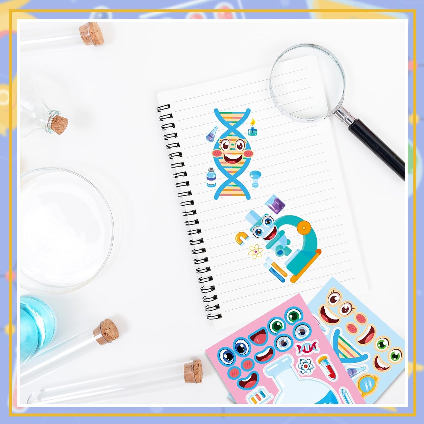 24-Sheet Make Your Own Science Sticker Kit | Microscope, DNA & Scientist Designs - Reusable Educational Decor for Classrooms & Kids Rooms