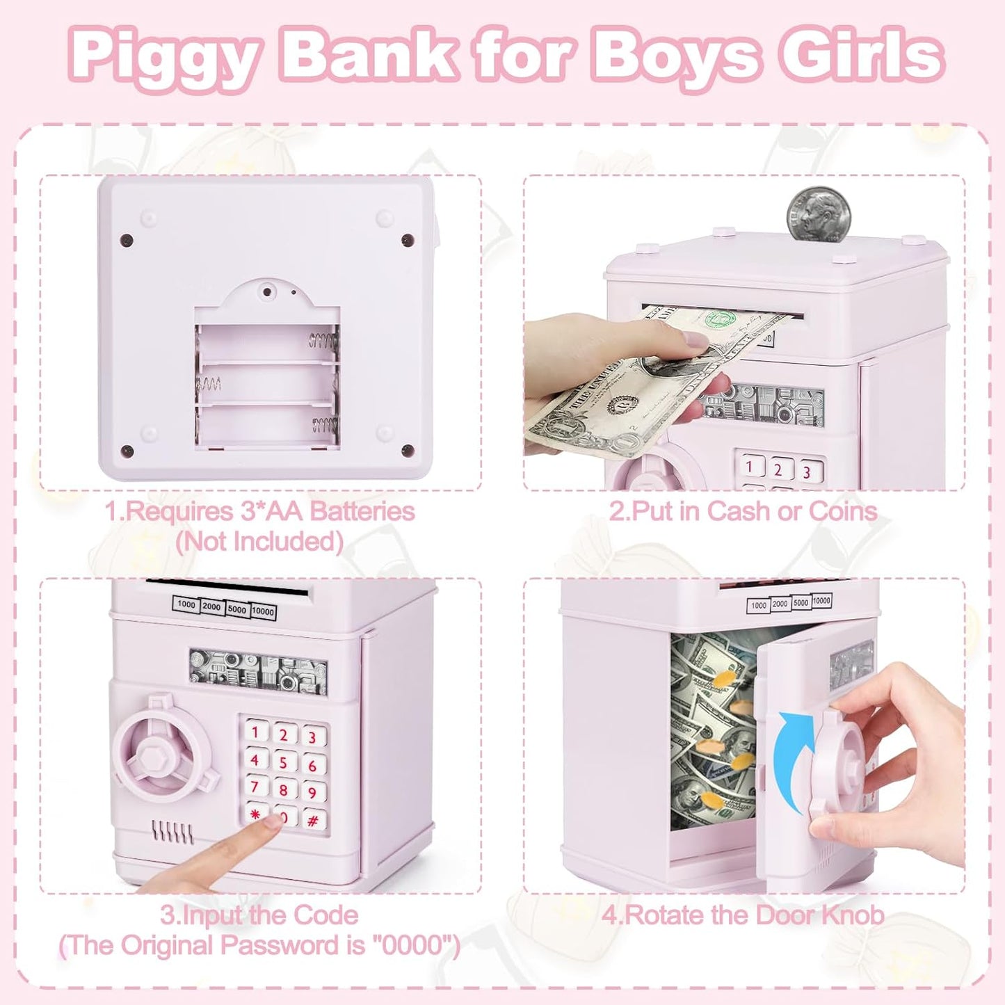 Refasy Piggy Bank Cash Coin Can ATM Bank Electronic Coin Money Bank for Kids Age 3-12, Money Savings Box Mini ATM Coin Bank Toys Gifts for 3 4 5 6 7 8 9 10 11 12 Year Old Boys Girls