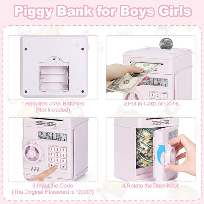 Refasy Piggy Bank Cash Coin Can ATM Bank Electronic Coin Money Bank for Kids Age 3-12, Money Savings Box Mini ATM Coin Bank Toys Gifts for 3 4 5 6 7 8 9 10 11 12 Year Old Boys Girls