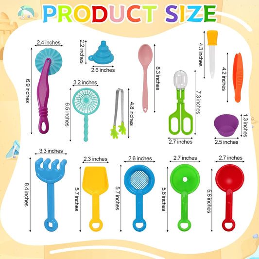 16 Pieces Sensory Bin Filler Plastic Sensory Bin Tools Fine Motor Skills Handy Scooper Set with 6 Scoops Beach Shovel Scissor Clip Tweezers Silicone Tong Funnel Dropper Sorting Bowls