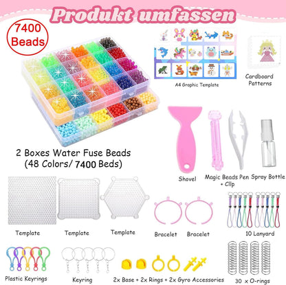 EIKEJI 7400 Pcs Non-Iron Fuse Beads Kit, 48 Colors 5mm Beads for Kids, Glow in The Dark and Glitter Refill Beads Set for Boys, Girls, Ideal Gift for New Years, Birthdays, Christmas