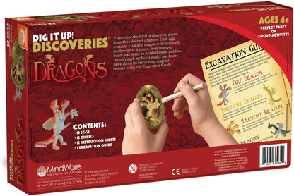 MindWare Dig It Up! Discoveries Dragon Eggs Dig Kit - Includes 12 Dragon Eggs with Toys Inside, Chisel Tools, Instruction Sheets & Excavation Guidebook