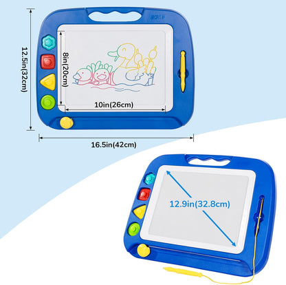 SGILE Toddler Toys for Kids, Large Magnetic Drawing Board for Birthday Gift, Toys for 1 2 3 4 Year Old Girls Boys, Etch & Sketch Pad with 4 Stamps, Learning and Educational, 16 ×13 in, Blue