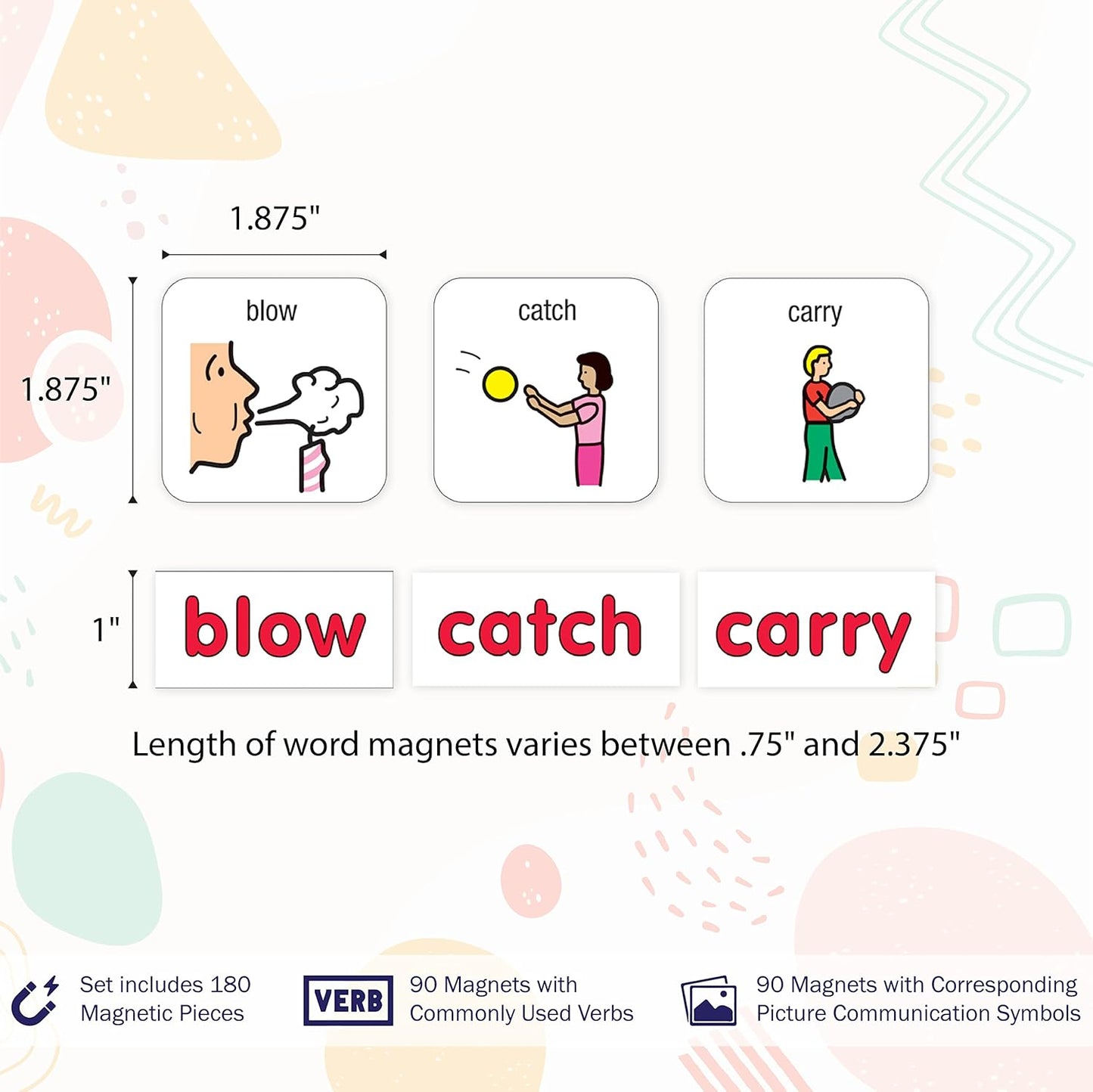 BARKER CREEK Learning Magnets, for Children, Picture Communication Symbol Magnets - High-Frequency Verbs & Companion Word Magnets (3000)