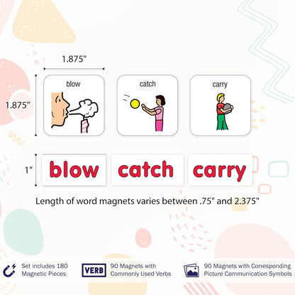 BARKER CREEK Learning Magnets, for Children, Picture Communication Symbol Magnets - High-Frequency Verbs & Companion Word Magnets (3000)