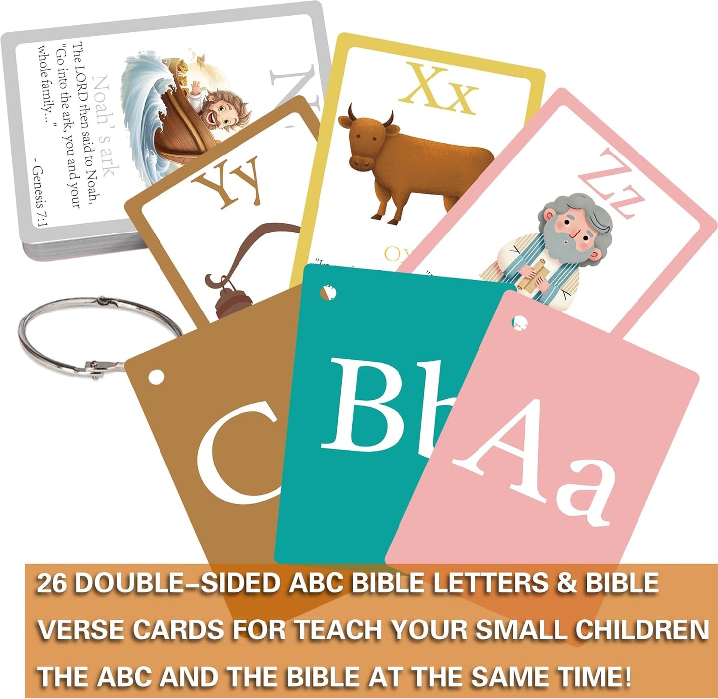 26 Bible Alphabet Flash Cards for Toddlers, Christian FlashCards for Kindergarten, Preschool, Homeschool, Toddler Bible 2-4 Years