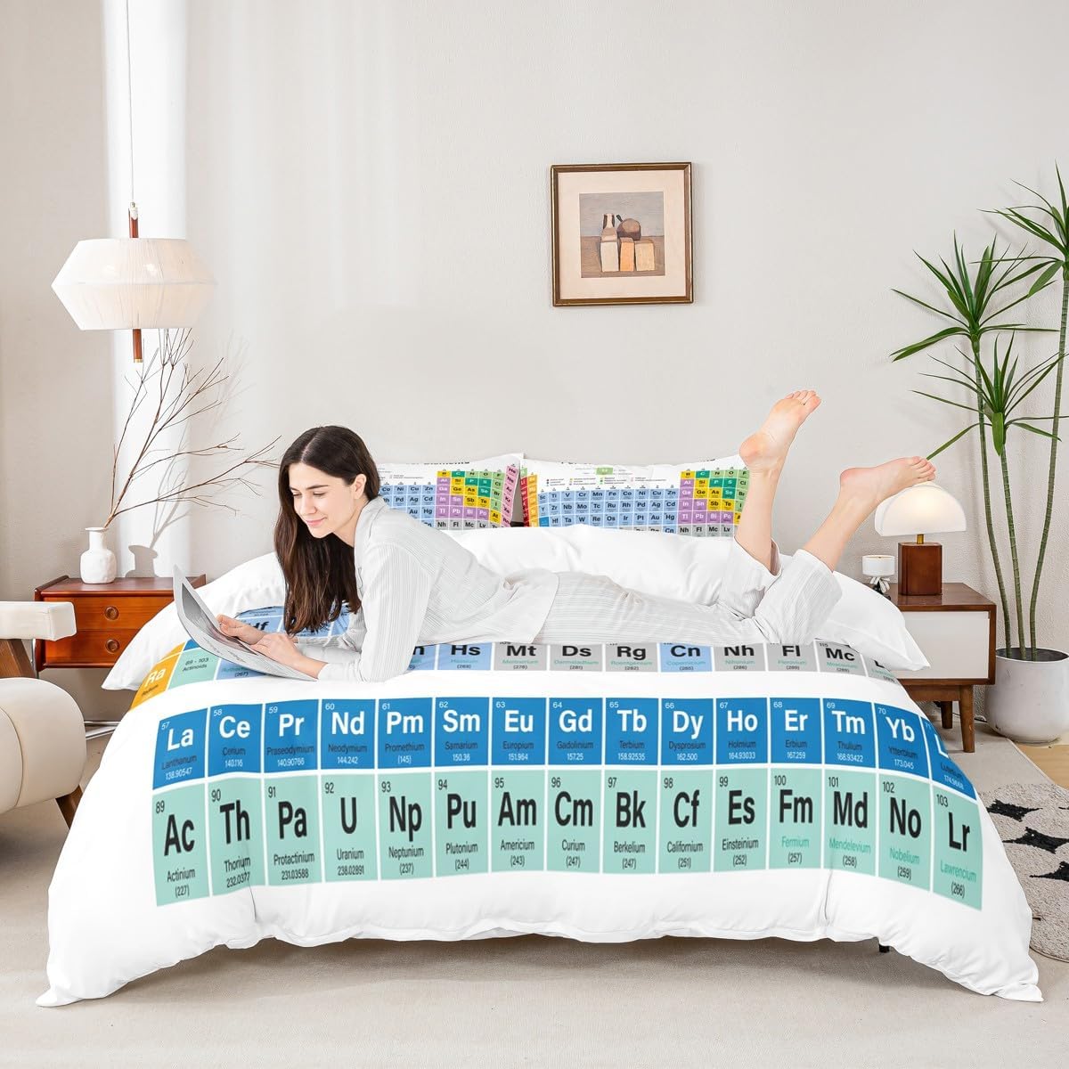 Feelyou Periodic Table of Elements Duvet Cover Educational Bedding Set for Kids Boys Girls Teens Study Comforter Cover Chemistry Bedspread Cover 2Pcs Zipper Twin Size (No Comforter)