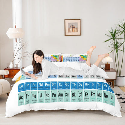 Feelyou Periodic Table of Elements Duvet Cover Educational Bedding Set for Kids Boys Girls Teens Study Comforter Cover Chemistry Bedspread Cover 2Pcs Zipper Twin Size (No Comforter)