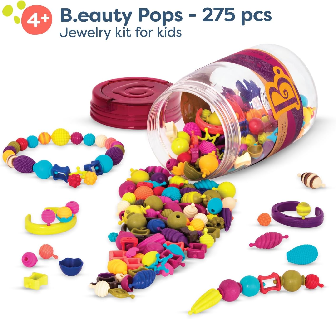 B. toys – Pop Arty! 150 Pieces – Jewlery Making Kit – Creative Pop Snap Bead Set for Kids – DIY Craft Jewelry Making Kit – Necklaces, Rings, Bracelets – 4+ Years