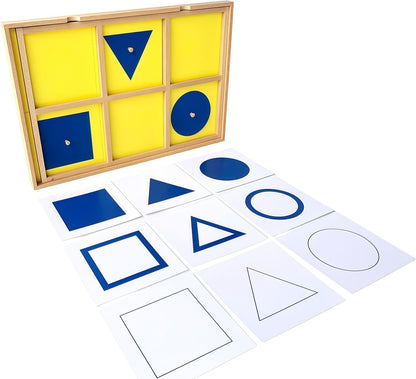 Premium Montessori Large Geometric Demonstration Tray 17.7in, Beechwood Sensorial Materials for Kids, Wooden Geometry Puzzle with 6 Shapes, Preschool Homeschool Learning Toys Toddlers Shape Sorter