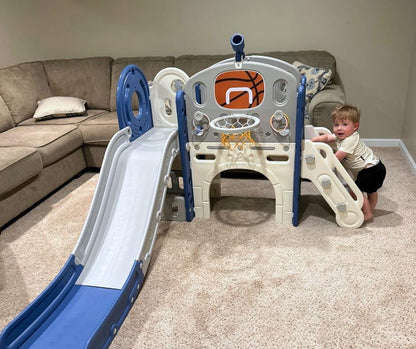 YUFU 9 in 1 Toddler Slide Set, Kids Slide for Toddlers Age 1-3, Toddler Playset with Climber and Basketball Hoop, Kids Indoor Outdoor Playground (Beige+Coffee)