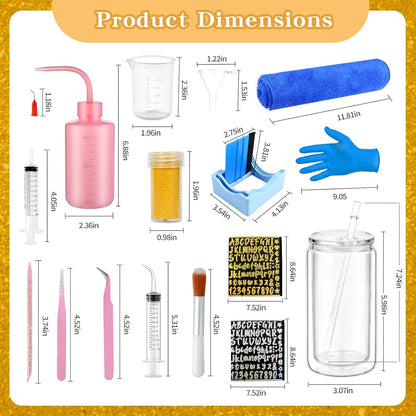 Bumaeu 61Pcs Snow Globe Tumbler Starter Kit Includes 16oz Double-Wall Acrylic Snowglobe Cups Suitable for Beginners DIY Kit Includes Glitters Stickers and Accessories