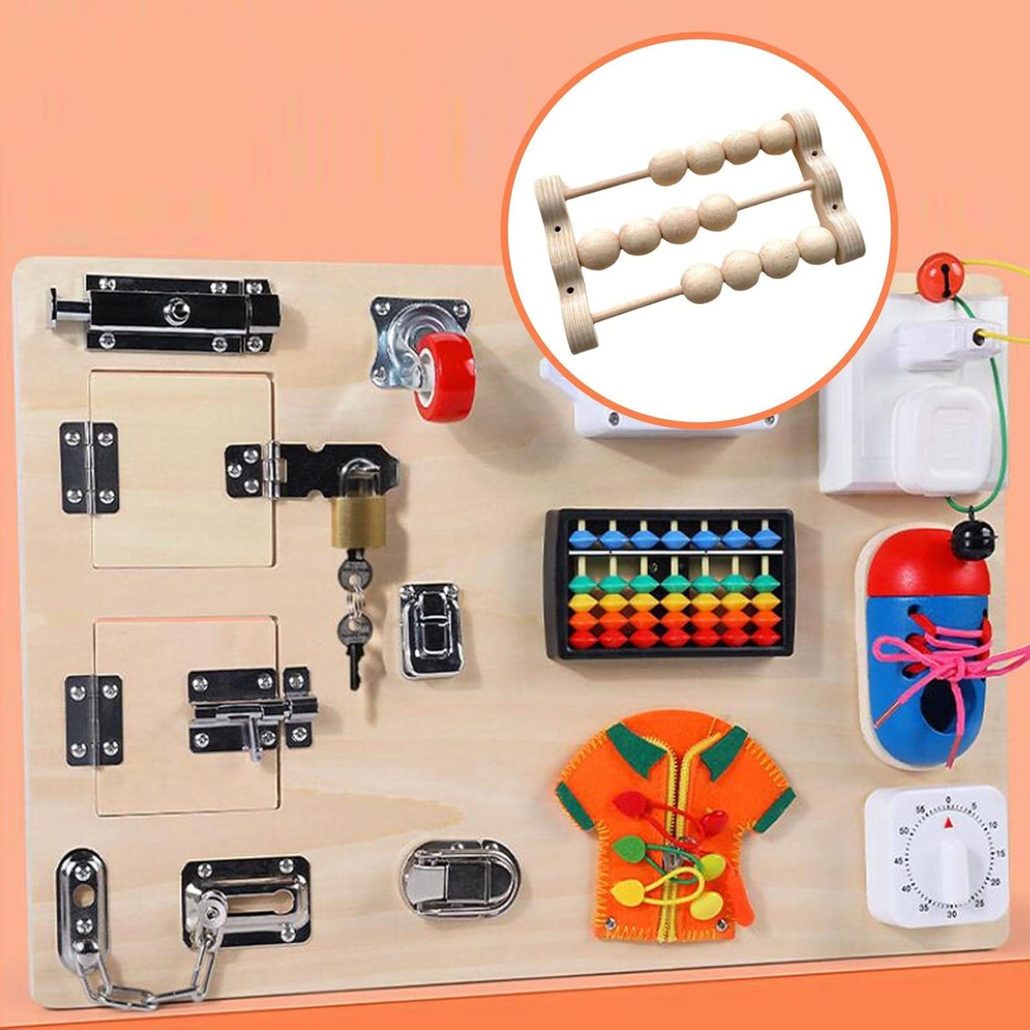 Educational Wooden Busy Board Set for Kids and Growth, Triple Row Abacus