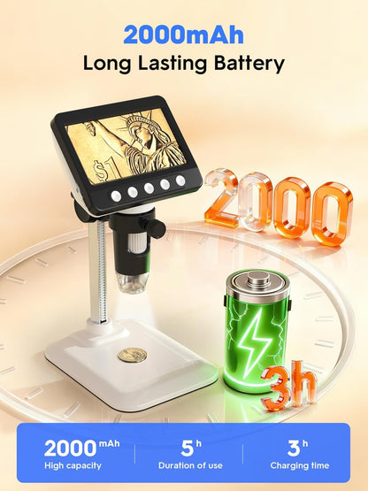 Coin Microscope, 4.3" LCD USB Digital Microscope 1000X Coin Magnifier with 8 Adjustable LED Lights, 1080P PC View Compatible with Windows/MacBook for Adults Kids
