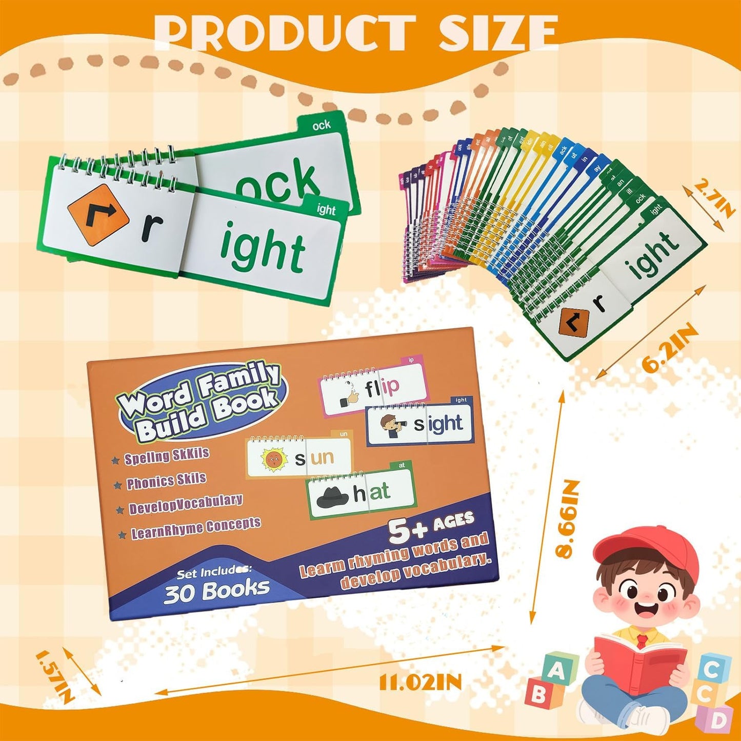 30 Read and Rhyme Flip Books, 1Set Word Family Build Book, Sight Words Flash Cards Kindergarten, Phonics Flash Cards Reading Games (1Pack)