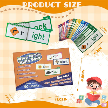 30 Read and Rhyme Flip Books, 1Set Word Family Build Book, Sight Words Flash Cards Kindergarten, Phonics Flash Cards Reading Games (1Pack)