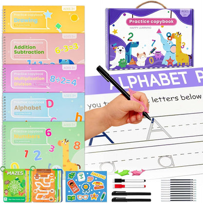 Magic Grooved Writing Practice for Kids Ages 3–8, Reusable Handwriting Workbooks with Deep Tracing Grooves and Preschool Learning Activities, Perfect Educational Gift