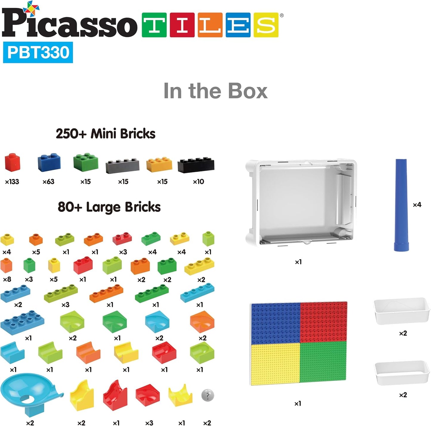 PicassoTiles Kids Activity Center Play Table & Study Desk Set Sandbox Water Tight Container Storage All-in-1 STEM Toy Kit Playset with 330pc Dual Size Building Bricks Construction Blocks Marble Run