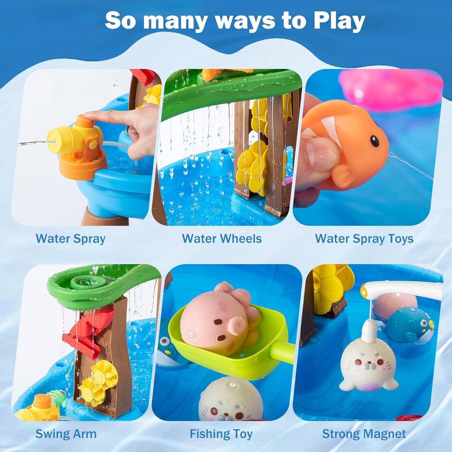 Water Table for Toddlers 3-5 Outdoor Toys for Kids Ages 4-8 3-Tier Kids Sand Water Tables with Fishing Game Set Activity Sensory Table Summer Gift Beach Outside Toys for Toddler Boys