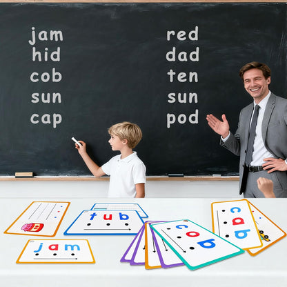 CVC Words Writing & Spelling Cards, Phonics Flash Card, Beginning Phonics Word Builders, Sorting Spelling Word Learning Aids, Speech Therapy, 60 Learning Educaitonal Cards, for Preschool Kindergarten