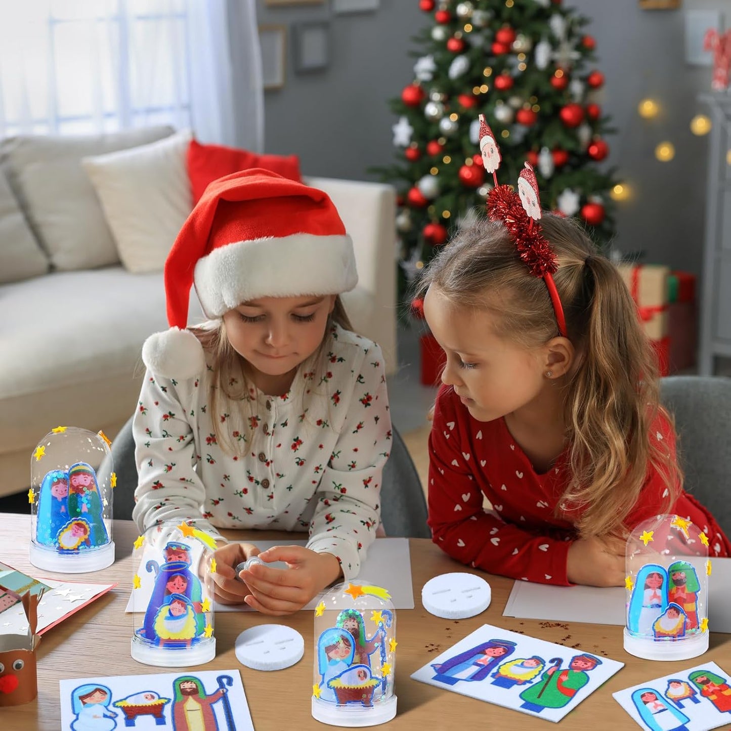 Shappy 12 Sets Christmas Nativity Snow Globe Craft Kits DIY Make Your Own Plastic Glitter Snow Globe Kit for Xmas Gifts Religious Sunday School Home Activities