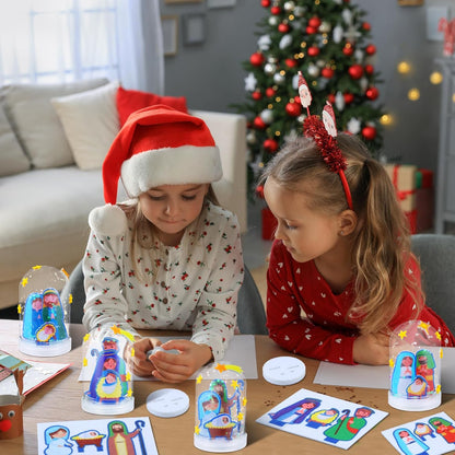 Shappy 12 Sets Christmas Nativity Snow Globe Craft Kits DIY Make Your Own Plastic Glitter Snow Globe Kit for Xmas Gifts Religious Sunday School Home Activities
