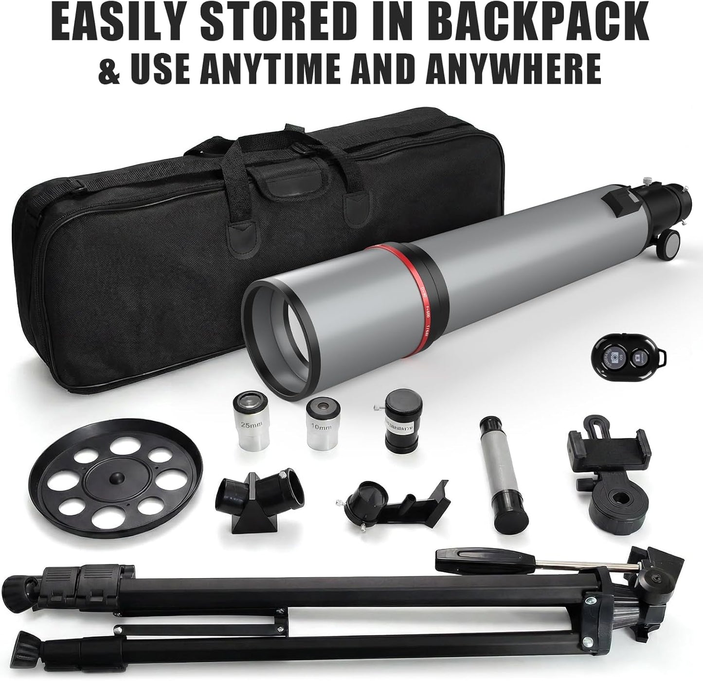 Telescope for Adults & Kids - 90mm Aperture 600mm Refractor High Powered Telescope for Beginners - Portable Astronomy Telescopes with Phone Adapter Tripod Carry Bag Gifts for Men