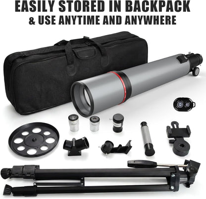Telescope for Adults & Kids - 90mm Aperture 600mm Refractor High Powered Telescope for Beginners - Portable Astronomy Telescopes with Phone Adapter Tripod Carry Bag Gifts for Men