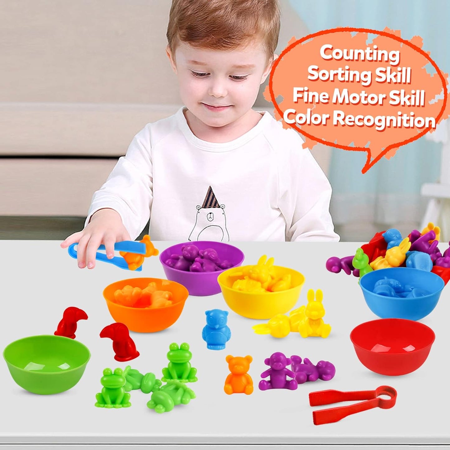 RAEQKS Counting Sorting Toys Matching Stacking Toys with Bowls Preschool Learning Activities Educational Sensory Game Montessori STEM Toy Daycare Sets Animals Gifts for Toddlers Kids Boys Girls